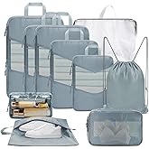 10 Set Compression Packing Cubes, Suitcase Organizer Bags Set for Travel Accessories, Lightweight Travel Essentials, Grey