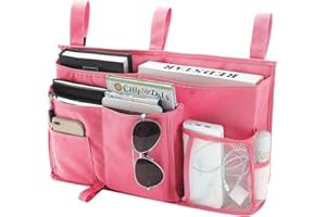 Bseash Bunk Bed Organizer, Bedside Caddy Hanging Bed Organizer Storage Bag 8 Pockets, for College Dorm Rooms Bed, Hospital Bed, Baby Bed Rails, 600D Oxford Cloth (Pink)