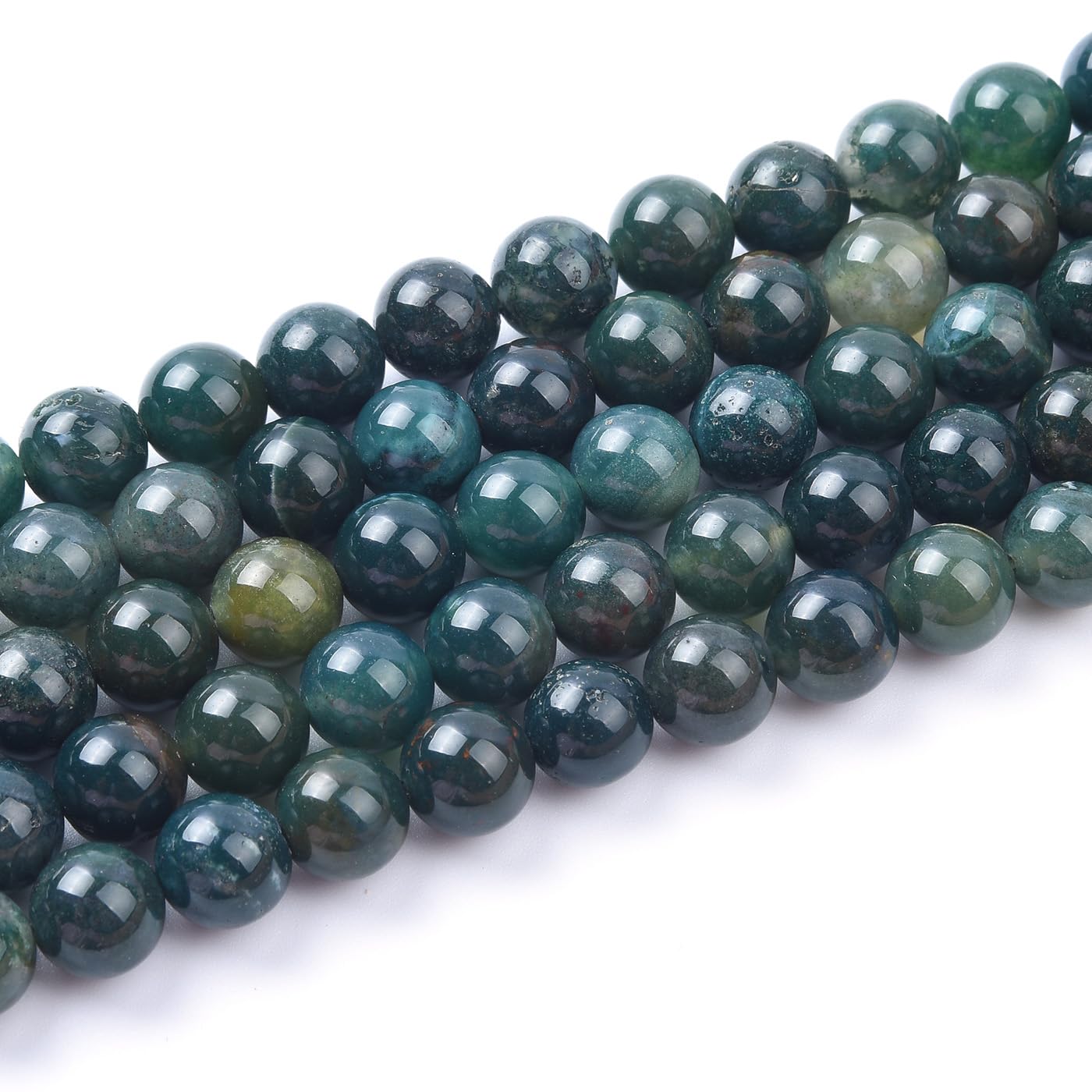 Genuine Green Moss Agate Beads for Jewelry Making Gemstone Semi Precious Stone Round 8mm Strand 15"(46-49pcs) — image 1