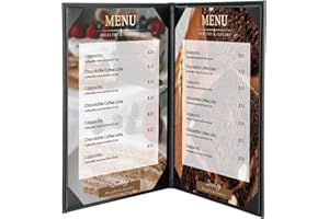 AMGSH 1 Pack 2 View Menu Holder Menu Covers 8.5" x 11" | Restaurant Menu Covers Diploma Cover Black Leather Menu Sleeves Book Style for Restaurant Coffee Bars Wine List Fit for Letter Size Paper