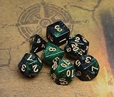 CREEBUY Polyhedral DND Dice Set Glitter Green Black Nebula RPG Dice view 4