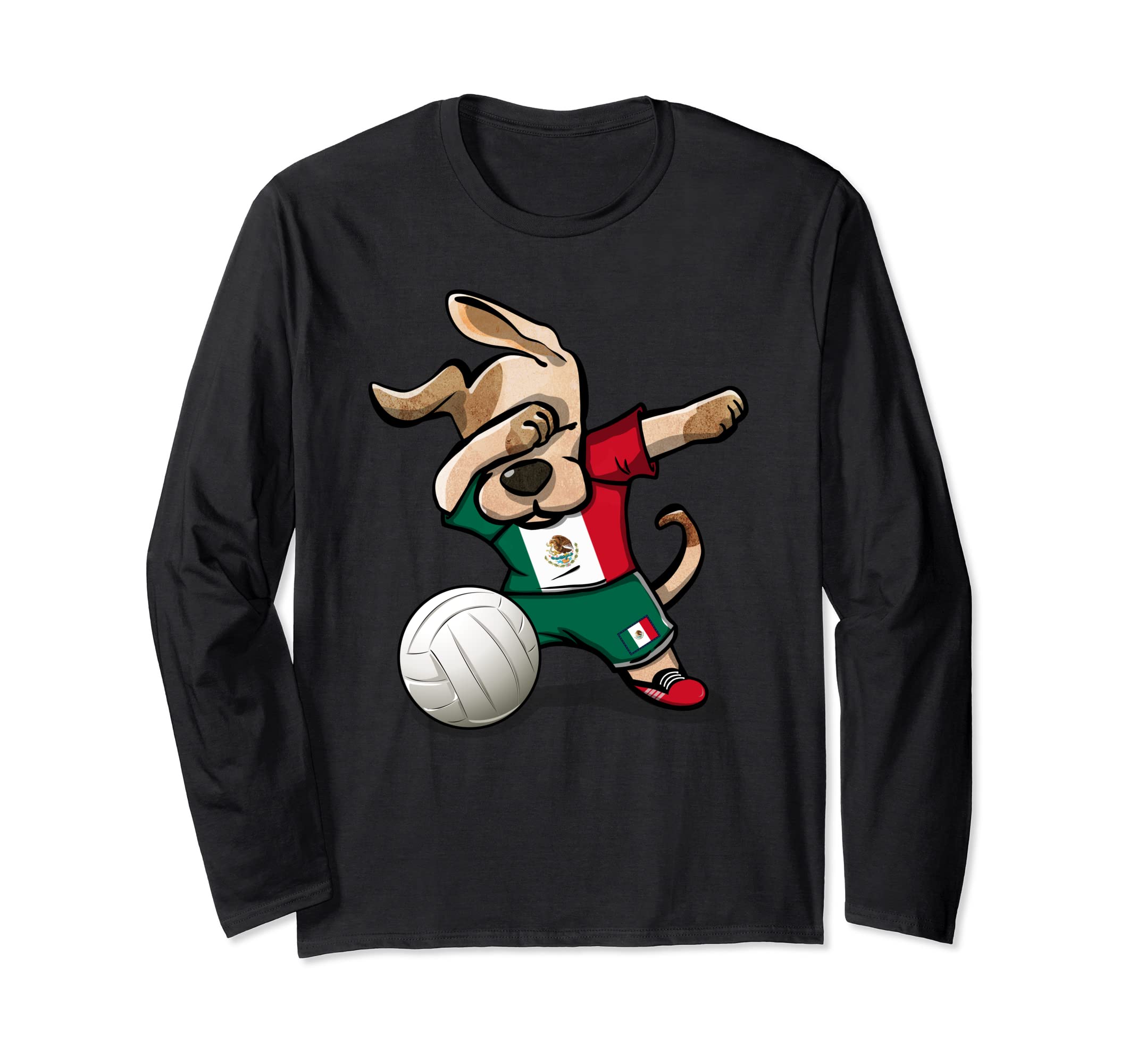 Cute Dabbing Dog Proud Mexico Volleyball Lovers Mexican Flag Long Sleeve T-Shirt
