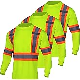VENDACE Safety T Shirt Reflective High Visibility 3 Packs Hi Vis Long Sleeve Construction Work Shirt
