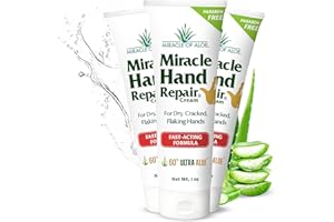 MIRACLE OF ALOE Miracle Hand Repair Cream for Dry Cracked Hands 1 oz Best Healing Hand Cream with 60% Aloe Vera - Non-Greasy Moisturizer for Working Hands - Fast Absorbing Lotion for Extremely Dry Skin (3-Pack)