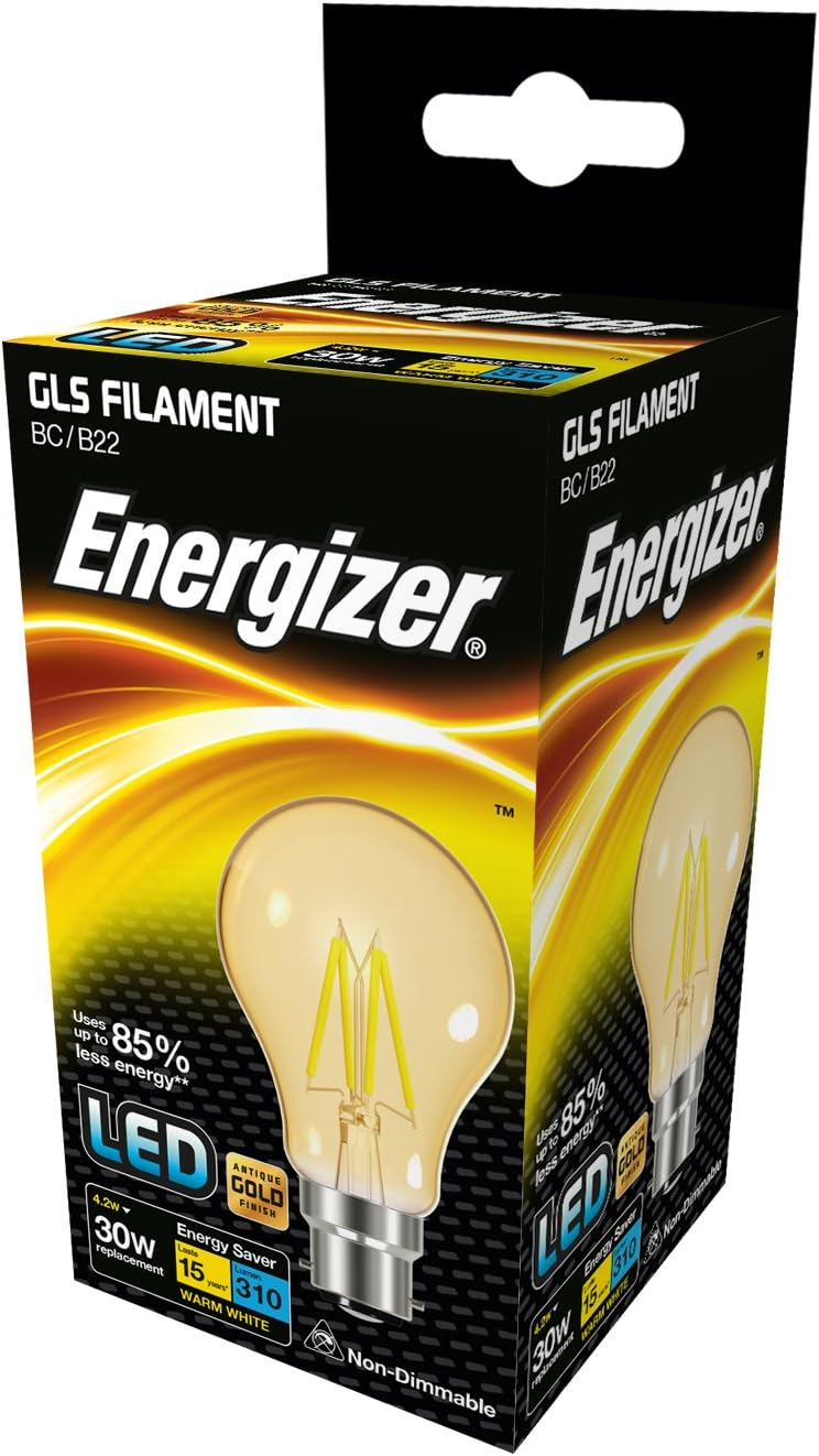 Energizer GLS Globe Antique Gold Finish LED Filament Energy Saving Light Bulb - B22 BC Bayonet Cap Fitting - Image 3