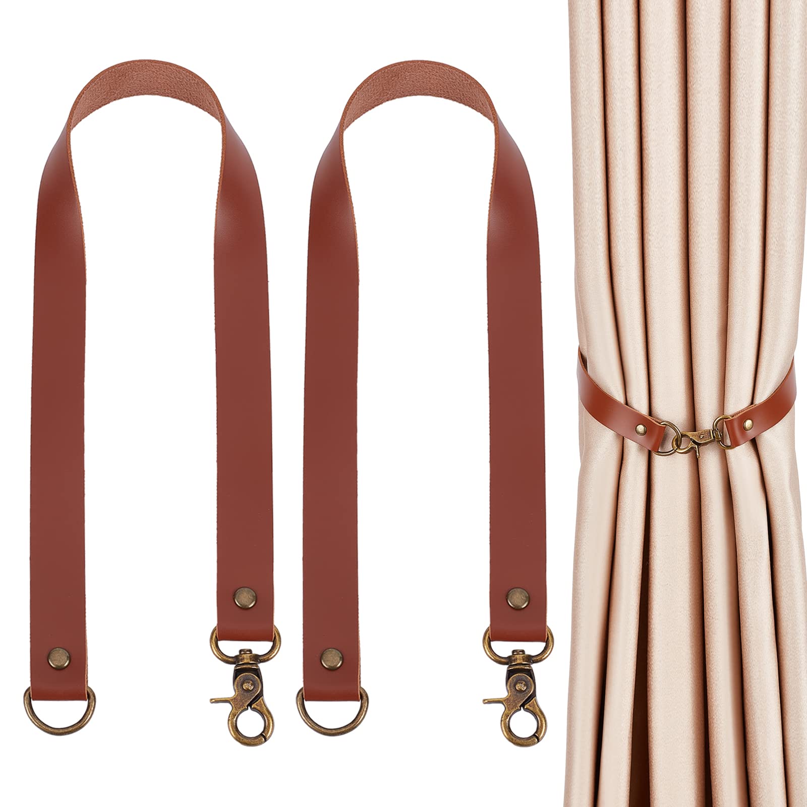 GORGECRAFT 2 Pack Leather Curtain Tiebacks European Style Custom Made Curtain Holders Decorative Draperies Holdbacks Curtain Rod Hooks for Wall (Saddle Brown)