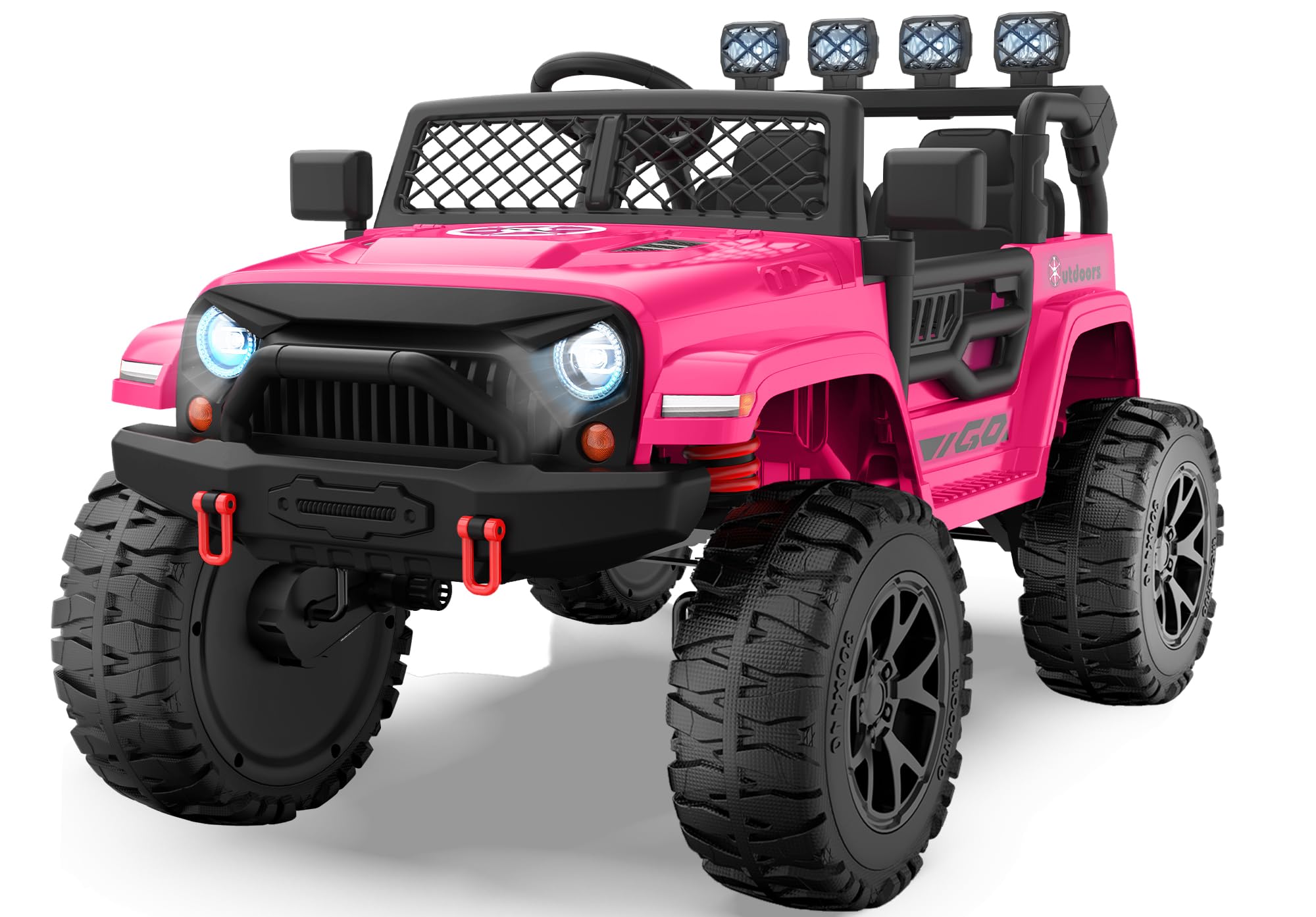 ARBELI 2 Seater Ride On Car for Kids, EVA Tires, 24V 4WD Electric Car w/Remote Control, Bluetooth, LED Lights, Ride On Truck for Boys and Girls Aged 3-8, Pink