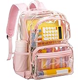 Vorspack Clear Backpack for School - Heavy Duty See Through Bookbag for Girls Boys Large Transparent Backpacks for Work, Travel - Pink