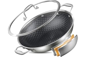 DELARLO Wok Pan with Lid 12 Inch Non Stick Wok,Oven Safe Up to 600℉,Woks & Stir-Fry Pans Nonstick,Tri-Ply Stainless Steel Wok