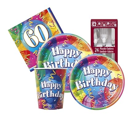 Happy 60 th Birthday Colorful Balloon Party Supply Kit Serves 8