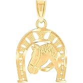 Jewels By Lux 14Kt Yellow Gold Unisex Diamond-Cut Horse Shoe Animal Ht:21.5Mm Good Luck Pendant Charm