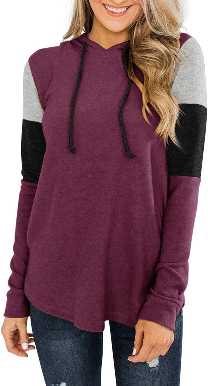 PINKMSTYLE Womens Color Block Hoodie Sweatshirts Tunic Pullover Tops Long Sleeve Drawstring Shirts at  Women’s Clothing store