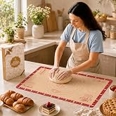 Extra Thick Silicone Baking Mat with Recipes - 26x16 inch Non Stick Pastry Mat with Measurements for Sourdough, Macarons, Bread, Pizza, Dough Rolling, Kneading, Heat Resistant to 480&deg;F Gift for Baker