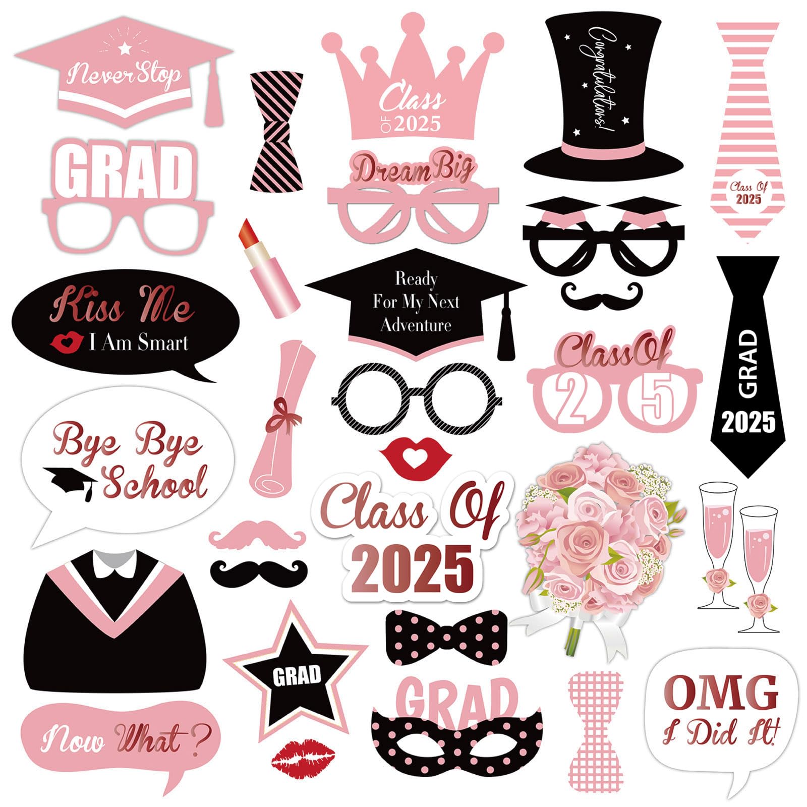 SWHATYW 31PCS Class Of 2025 Graduation Grad Party Masks Photo Booth Props Decorations