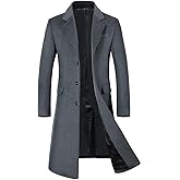 ebossy Men's Wool Blend Full Length Overcoat Single Breasted Long Coat with Flap Pocket