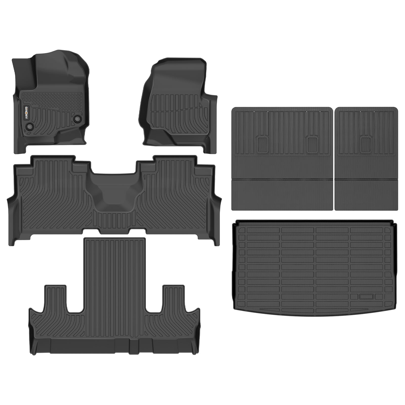GINOWY-Floor Mats & Cargo Mat for Ford Expedition MAX 2021-2024 Bucket Seat 7 Passenger TPE Rubber All Weather Car Floor Mats Expedition Accessories Floor Liners Black Image