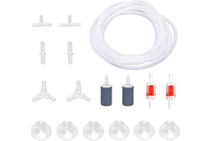 DeKago 15 Feet Airline Tubing Standard Kit- Aquarium Air Pump Accessories with Grey Air Stone Cylinders, Check Valves, Suction Cups and Connectors for Nano Air Pumps Small Buckets and Fish Tank