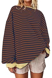 UEU Women Oversized Crewneck Sweatshirt Striped