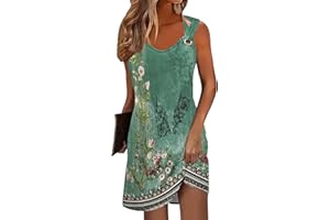HADWNIUB Summer Dresses for Women 2024 Vacation Trendy Floral Boho Mini Dress Sleeveless Casual Beach Sundresses