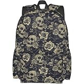 Droerfes Skull Rose Goth Backpack School Bag Lightweight Bookbag Wopmen Men Laptop Travel Daypack For Kids Girls Boys Teens