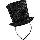 Adult Sparkly Mini Glitter Mesh Top Hat Headband Tinsel Gatsby St Patricks Halloween Costume Accessory
