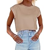 Nagwoy Womens Short Sleeve Crop Tops Round Neck T Shirts Casual Crop Tee Top