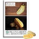Delicata Winter Squash Seeds &ndash; 25+ Heirloom Seeds per Packet by Isla&rsquo;s Garden Seeds, Sweet Creamy Flesh, Compact Vines, Easy Peeling Squash for Home Gardens, Seasonal Garden Favorite, Roasting, Baking