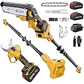 BUYJOY 4-in-1 Electric Pruning Shears &amp; 6 Inch Pole Saw Combo | 1.8" Cutting Diameter, 2&times;4.0 Ah Batteries, Brushless Motor, Adjustable Branch Cutter for Tree Trimming and Garden Pruning