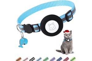 SIMPLETHINGS Airtag Cat Collar, Air tag Cat Collar with Bell and Safety Buckle in 3/8" Width, Reflective Collar with Waterproof Airtag Holder Compatible with Apple Airtag for Cat Dog Kitten Puppy (Blue)