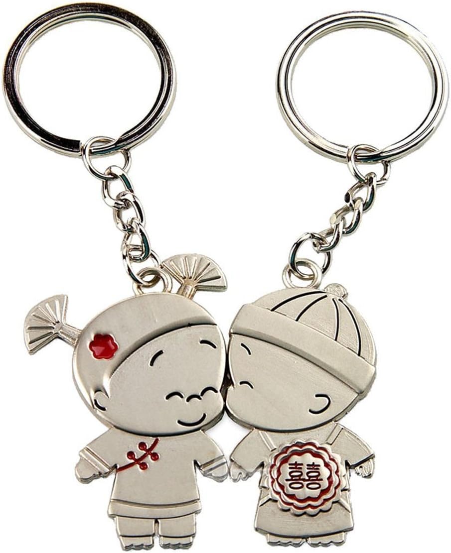 Equal Sign Stainless Metal Silver Kids Kissing Couple Keychain
