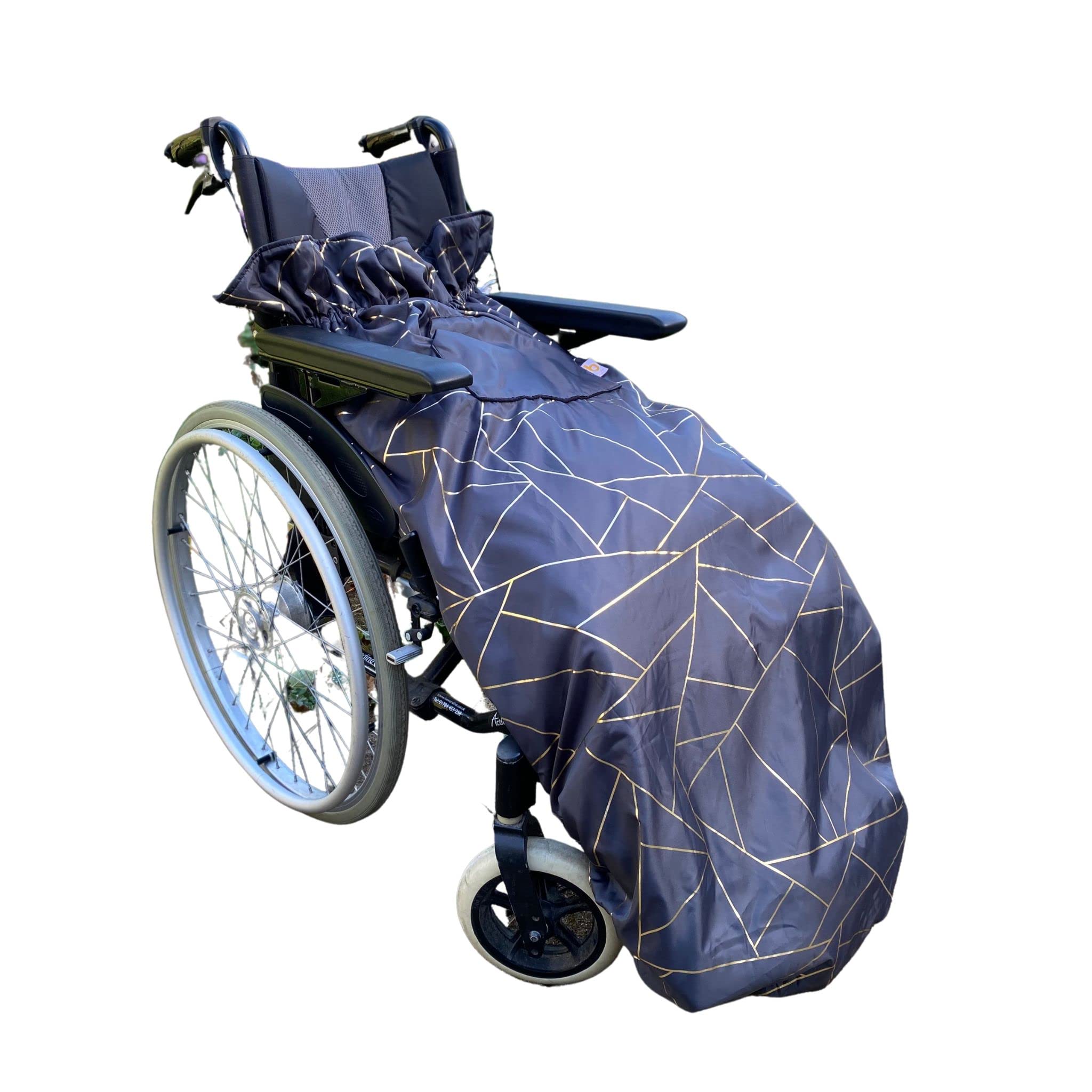 BundleBean Waterproof Fleece-Lined Wheelchair Cosy Cover | Universal fit for Manual and Powered wheelchairs | Adult Size | Easy to fit Wheelchair Blanket | Warmth & Comfort (Gold Geometric)