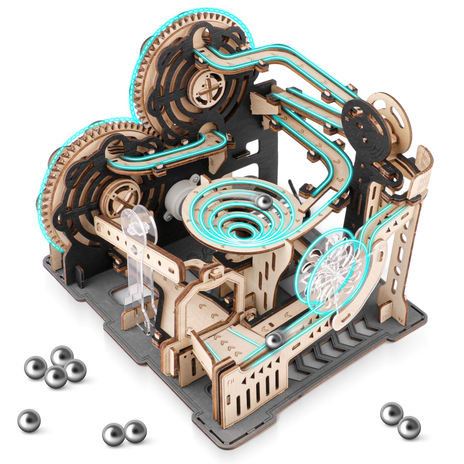 nicknack Electric Wooden Marble Run, 3D Wooden Puzzles for Adults & Teens, Marble Run Motor-driven Mechanical Model Building Kits Gift for Kids Men