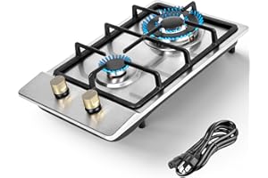 LLAMA VIVA Llamaviva Gas Stove 12 Inch, Propane Cooktop 2 Burner, Portable Gas Cooktop Stainless Steel, Dual Fuel LPG/NG Convertible with Thermocouple Safety Protection for Kitchen, RV, Camping, Outdoor