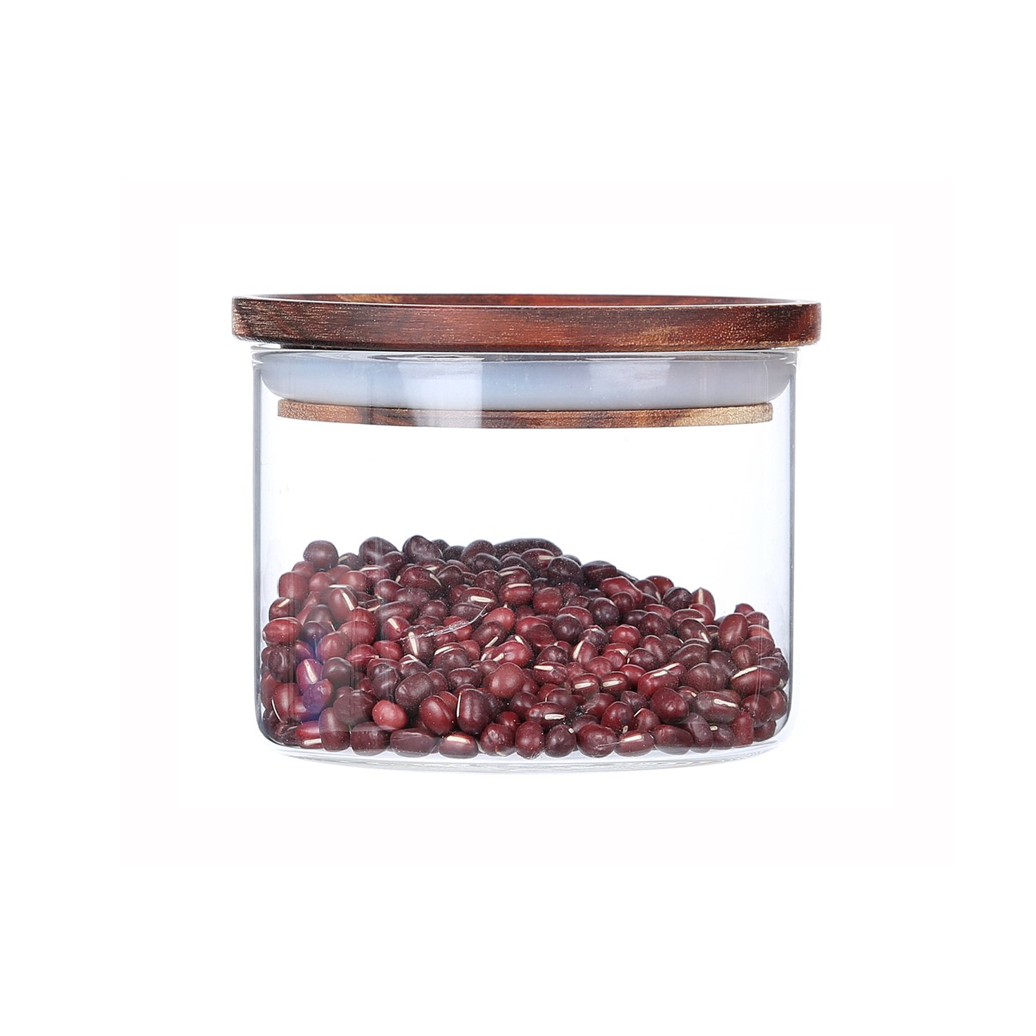 AUYE Glass Storage Jar,Coffee Bean & Kitchen food Container with Natural High grade wood Lid and Silicone Seal Ring (12 Ounce)