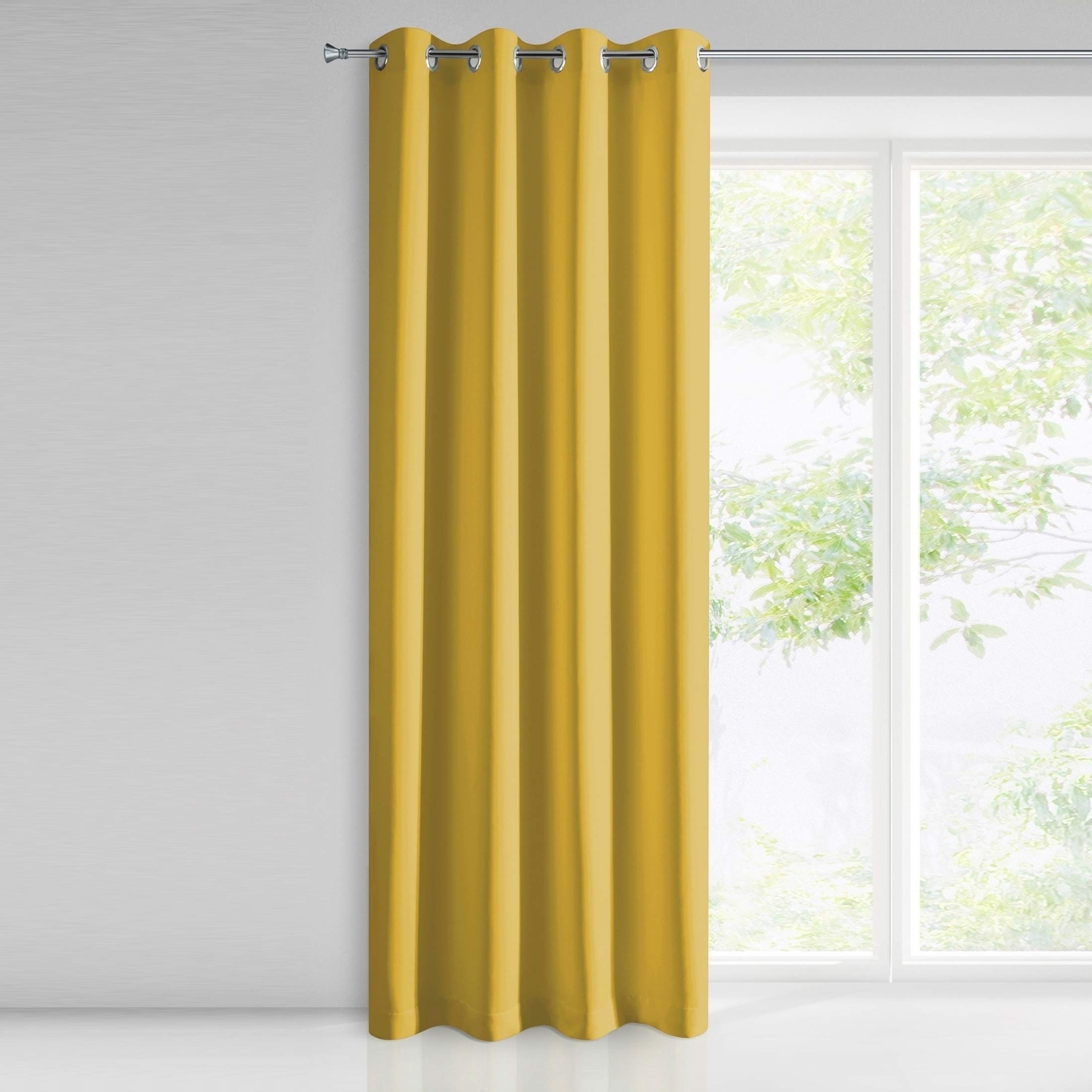 Eurofirany Blackout Light Insulating Blackout Patterned Curtains 8 Eyelets Elegant Smooth Plain Soft Living Room Bedroom Lounge, Mustard, 135 x 250 cm