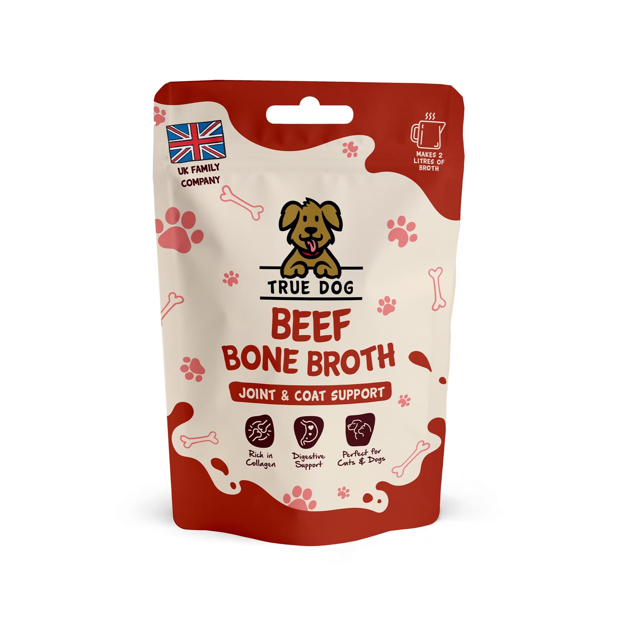 True Dog Beef Bone Broth Powder, 100% Pure Broth Protein Powder for Cats & Dogs | Joint, Digestion & Gut support | Makes 2ltrs | High in Type II Collagen | 20 Servings 60g