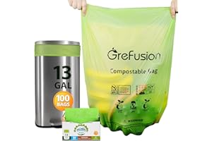 GREFUSION Compostable Trash Bags Garbage Bags,Compost Bags,Small Compostable Bags Kitchen Home Office Bathroom,US BPI & Europe OK Compost Home Certified Compost Bin Bags (13G-100count)