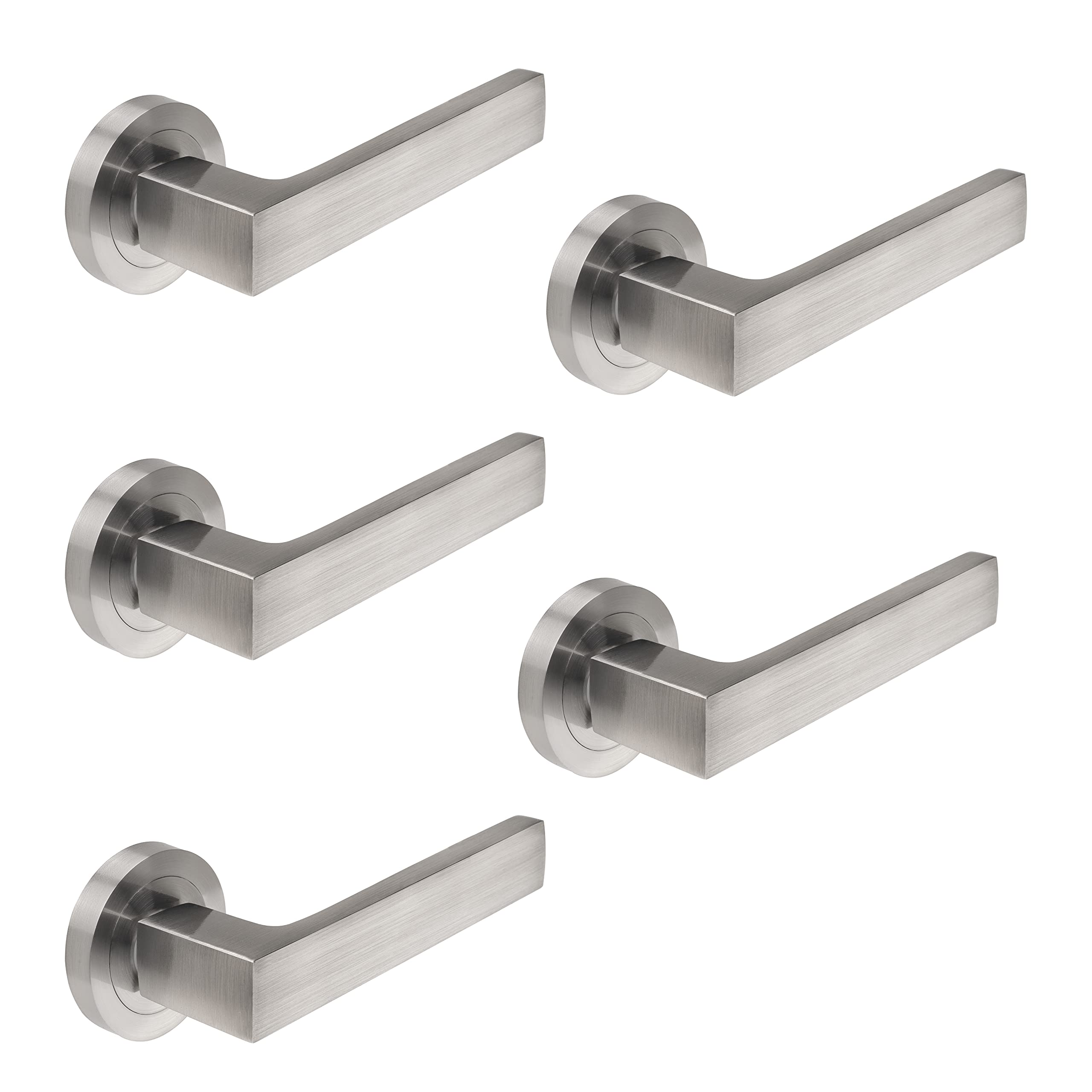 Emuca - Internal Door Handles, Batch of 5 Sets of Internal Door Handles with D.50 mm (1,96 inch) Rose, Aluminium, Satin Nickel.