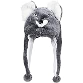 Timiot Cute Plush Animal Character Winter Hat Fun Ski Cap with Detailed Animal Face Long Ear Straps with Pom Pom Ends