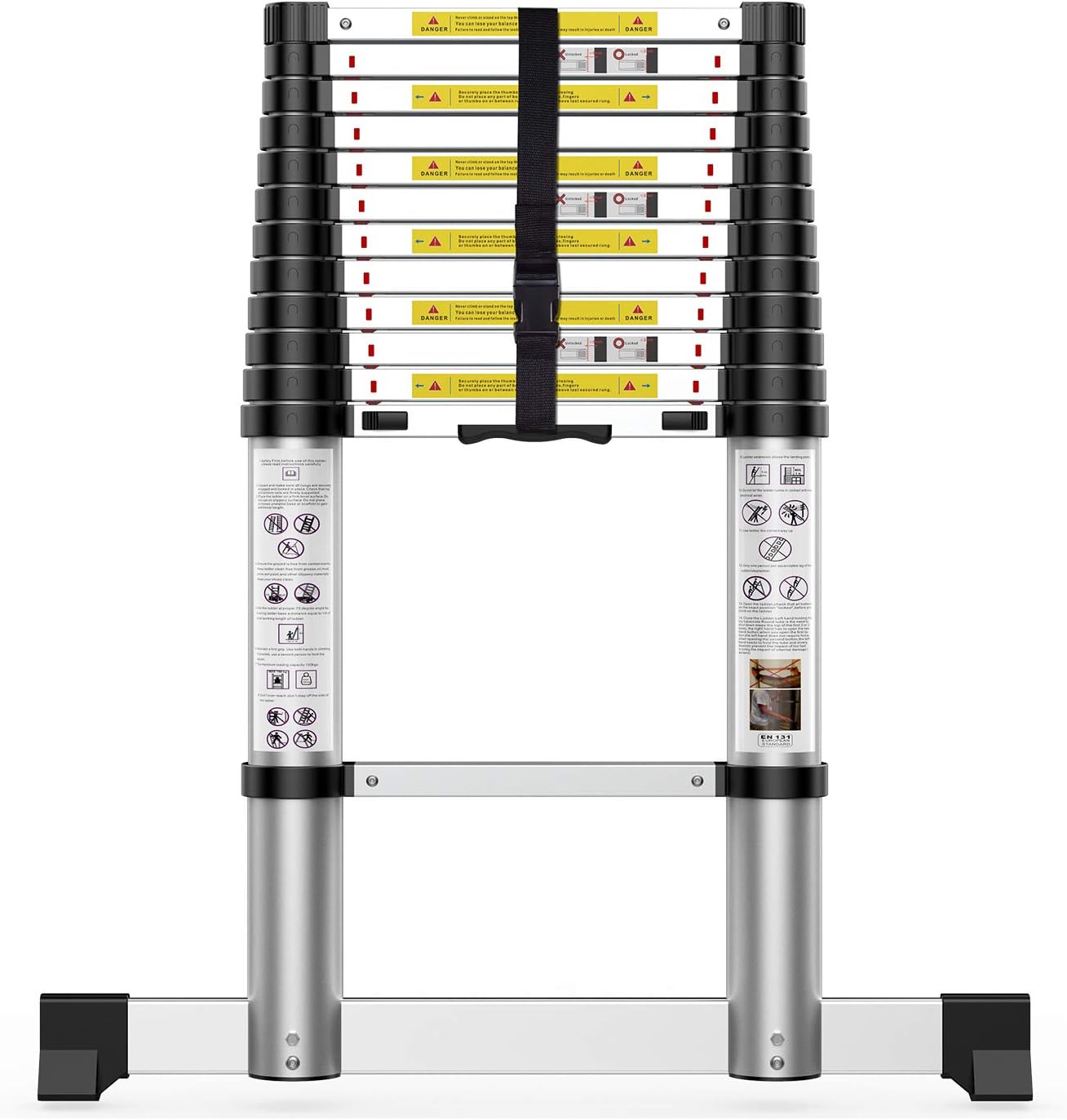 Telescoping Extension Ladder 12.5FT, Newly Aluminum Telescopic Ladder with Slow Down Design for Commercial or Home Use - - 
