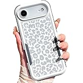 Burmcey Case for iPhone 17 Air, Cute White Leopard Light Gray Cheetah Print Heavy Duty Tough Rugged Full Body Protection Shockproof Protective Phone Case for Women Girls