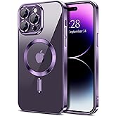 Hython Magnetic Clear for iPhone 14 Pro Max Case with Camera Lens Protector [Compatible with MagSafe] Plating Edge Slim Soft TPU Cover Protective Phone Case for iPhone 14 Pro Max 6.7", Deep Purple