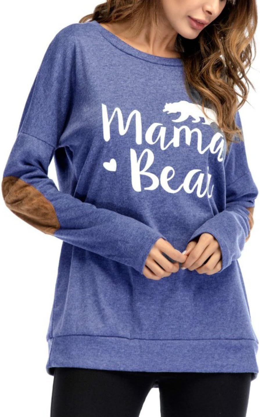 DOKER Women's Mama Bear Casual Solid T-Shirt Crew Neck Letter Print Tops Blouse