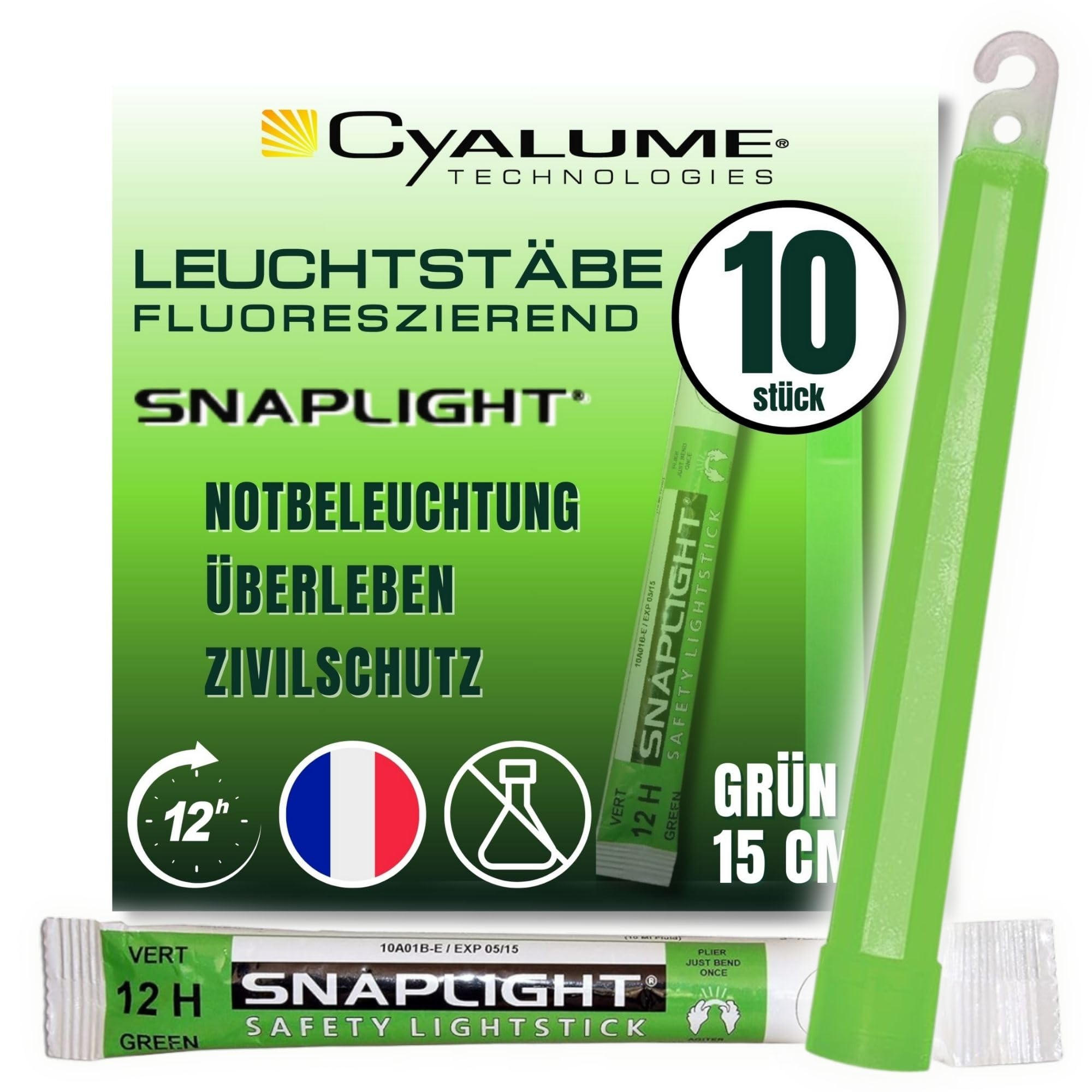 Cyalume SnapLight Green Glow Sticks – 6 Inch Industrial Grade, Ultra Bright Light Sticks with 12 Hour Duration (Pack of 10)