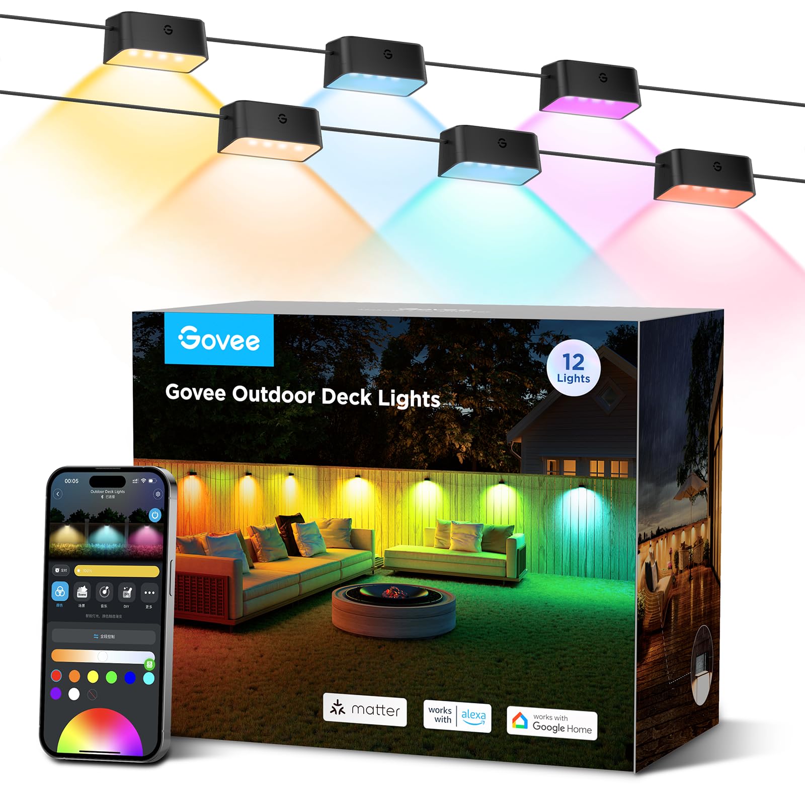 Photo 1 of *NOT COMPLETE SET* Govee Outdoor Deck Lights, Multicolor Outdoor Fence Lights, IP65 Waterproof Outdoor Lights with Smart Control, Preset Sences, Music Mode for Halloween Decoration, Wired 12 Packs (72ft)