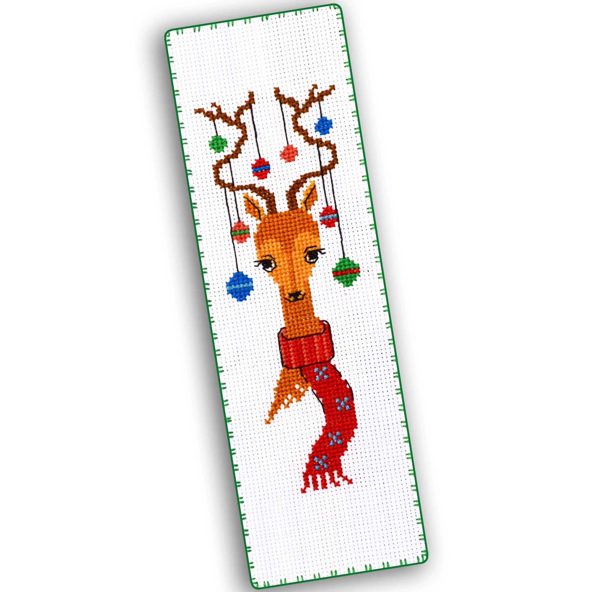 Povitrulya Christmas Santa's Reindeer - Counted Cross Stitch Bookmark Kit - DIY Embroidery Set - Hand Made Gift for Adults and Kids
