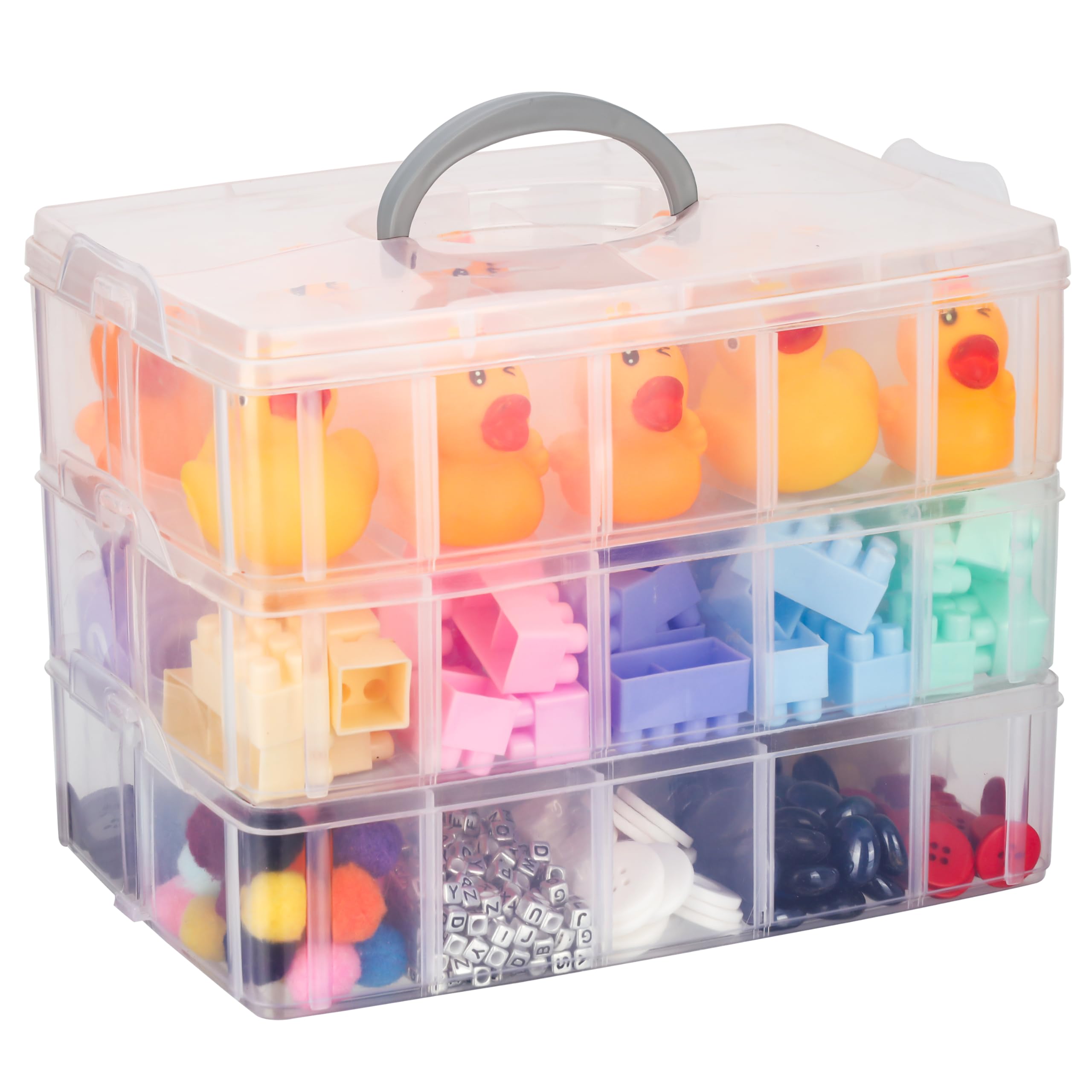 Kurtzy 3-Tier Craft Storage Box - Plastic Organiser Box for Medicine, Craft Supplies, Beads, Jewellery, Lego and Hair Accessories (3 Tier 30)