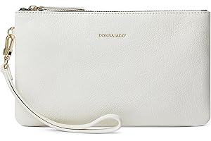 DORIS&JACKY Goatskin Leather Wristlet Clutch Wallet Cute Small Pouch Bag With Strap