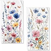Watercolor Wildflower Hand Towels - Absorbent Color Floral Butterfly Bath Towels for Home, Hotel, Spa, Gym, Yoga, Nautical, Beach - Set of 2 - 14"x28"