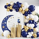 Navy Blue Gold Balloons Garland Kit - 129 pcs White and Gold Confetti Balloons Arch,Navy Blue Balloons for Birthday Graduation Ceremony Anniversary Party Decorations
